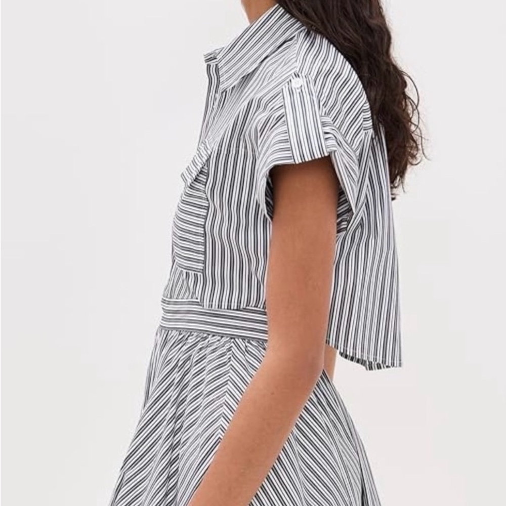 Striped Button-Front Cotton Poplin Dress - Picture 3 of 4